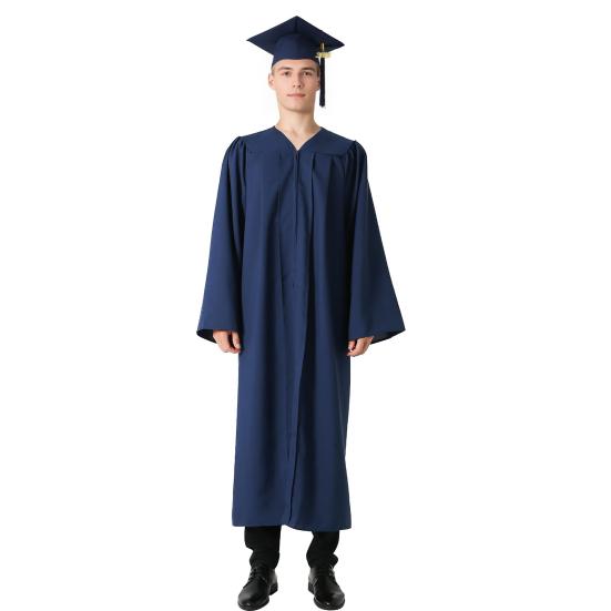 Bachelor Uniform with Hat V Neck Knee Length Long Sleeve Hidden Button Liberal Arts Student Graduation Robe Doctor Master Graduation Party Clothes