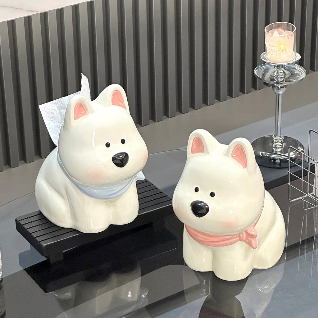 Cute Puppy Tissue Box Living Room Coffee Table Home Decoration Creative Paper Box Cartoon Ceramic Paper Box Home Decoration