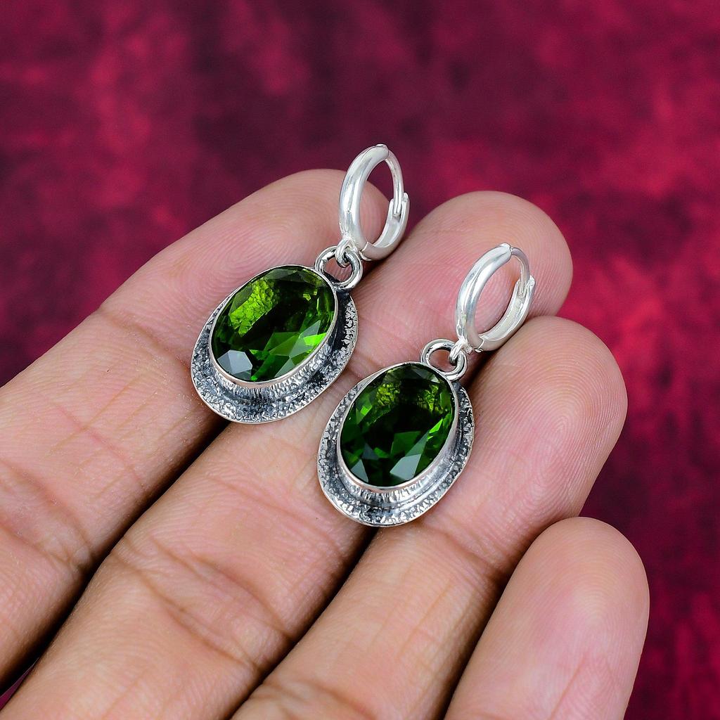 Peridot Earrings Gemstone Jewelry, 925 Solid Sterling Silver Earrings, Handmade Jewelry Birthstone Earrings, Gift For Him