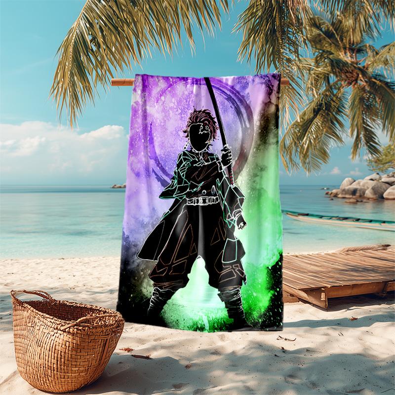 Japanese artist Koyoharu Gotouge's Demon Slayer beach towel, outdoor camping vacation swimming beach towel, outdoor absorbent bath towel blanket K11