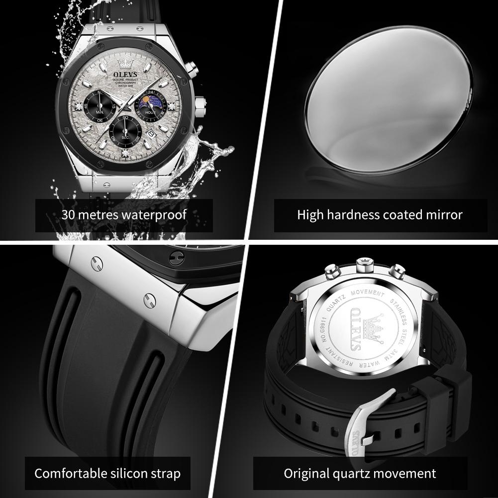 Мужские кварцевые часы с силиконовым ремешком, водонепроницаемый хронограф, многофункциональные спортивные новые мужские часы с календарем и светящимся дисплеем