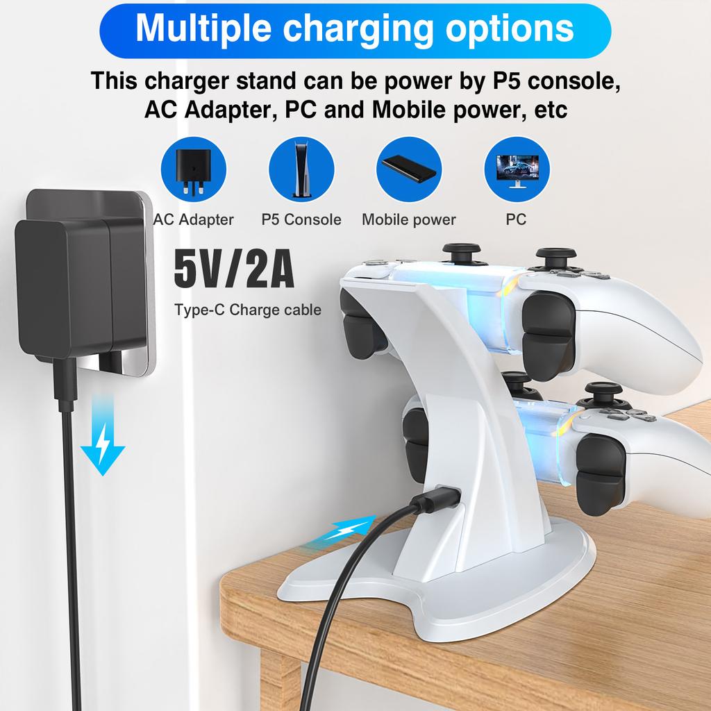 Для PS 5 Портативное зарядное устройство для контроллера с индикатором Зарядная база для геймпада Type-C Кронштейн для хранения геймпада Игровые аксессуары