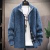 Men's Fleece-Lined Sweater Jacket: Autumn/Winter Casual Knitted Cardigan, Plus Size, Solid Color, Stand-Up Collar.