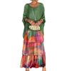 Spring Women Dress Loose O Two-piece Dolman Sleeve Fake Three Quarter Multi-layer Hem Neck Printed