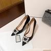 Pointed Crystal High Heels Women's 2025 New Temperament Thin Heel RV Square Buckle Rhinestone Main Wedding Shoes Bridal Shoes
