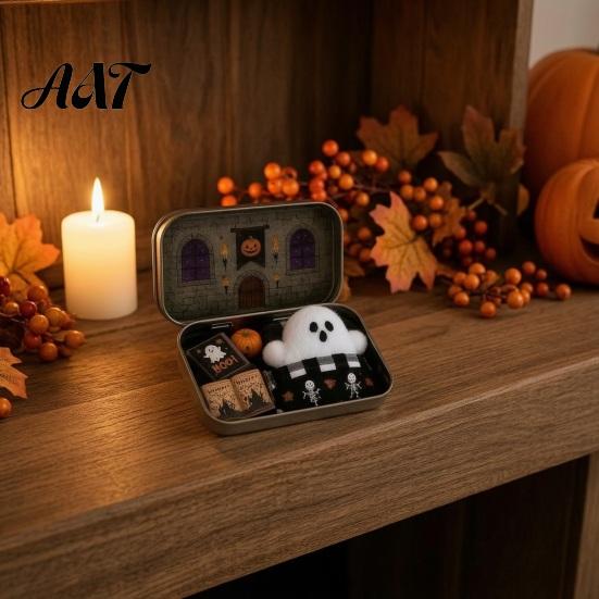 Miniature Landscape Props Mini Ghost Tin Box Set, Little Pocket Cute in A Box, Compact Desktop Soft Decoration Halloween Scene Spooky Decor, Gifts for