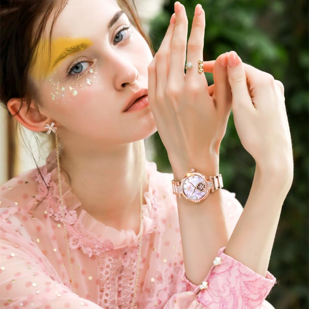 OUPINKE Ladies Watch Fully Automatic Mechanical Watch Waterproof Diamond Inlaid High-end Watch