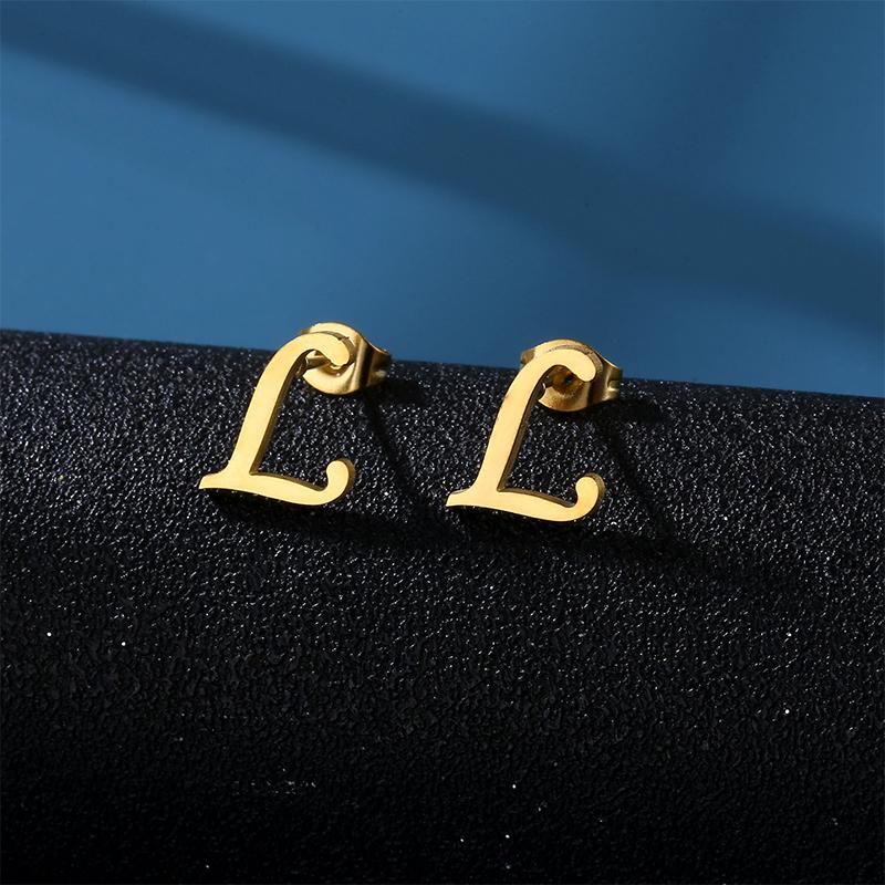Ins Нержавеющая сталь Lucky AZ 26 Серьги с буквами алфавита Водонепроницаемые золотые серьги-гвоздики Ювелирные изделия Подарочные