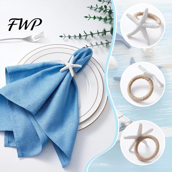Summer Dinner Napkin Holders 6Pcs Coastal Starfish Rings Rustic Holiday Seaside Party for Beach House Mediterranean Table Decor