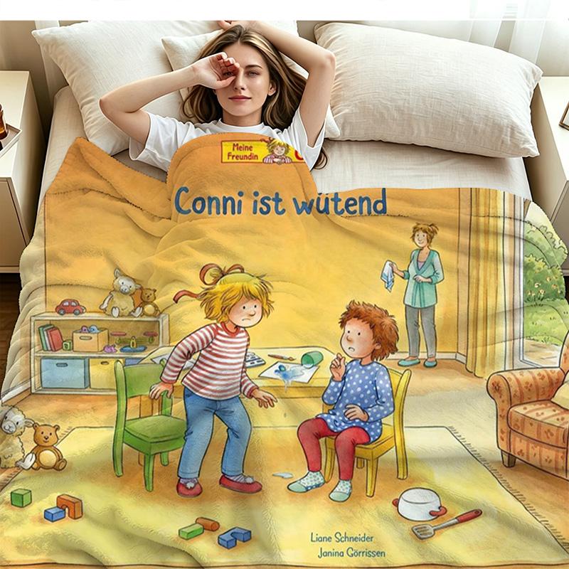 Conni Print Flannel Blanket High Quality Warm Comfortable Cover for All Seasons Perfect for Gifts Home Decor
