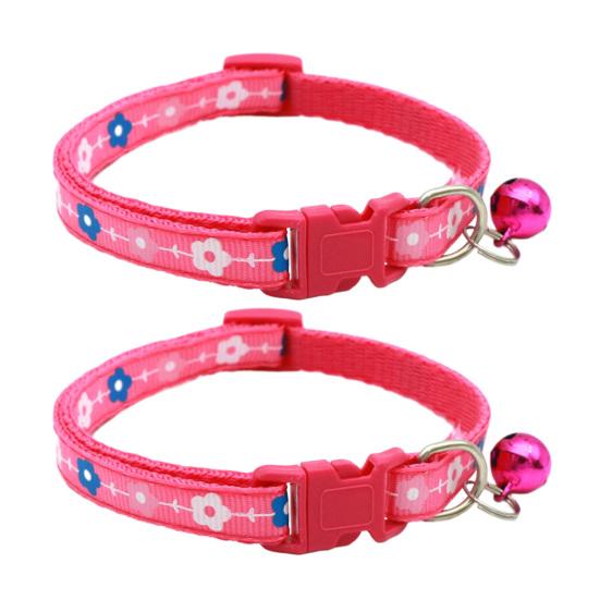2 Pcs Pet Collar with Bell Floral Design Cat Collar with Buckle Adjustable Puppy Collar for Tiny Boys Girls Kitten Dogs Small Animals