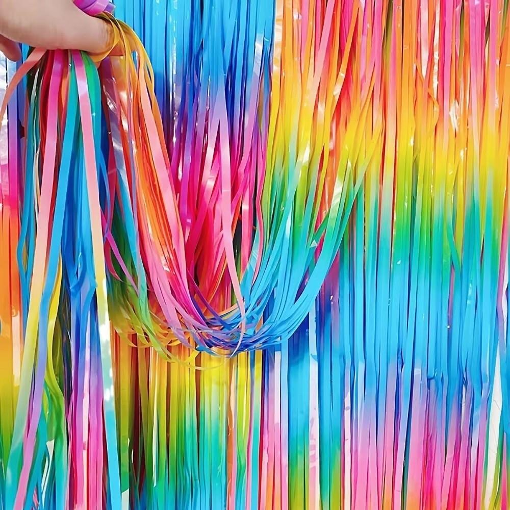 Sparkling Rainbow Foil Fringe Curtain Gradient Macaron Party Decoration Halloween Christmas Theme