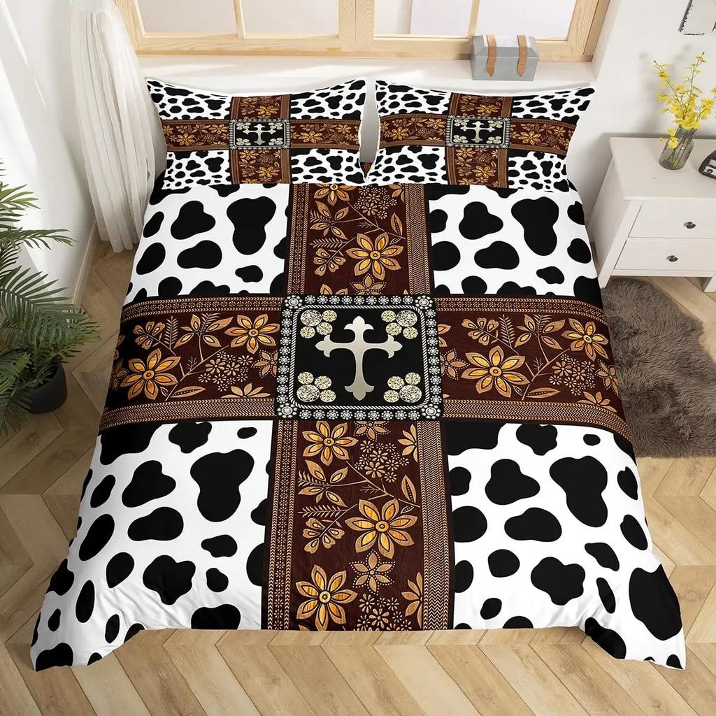 Пододеяльник с коровьим принтом Queen Vintage Floral Комплект постельного белья для девочек, мальчиков, мужчин, в стиле вестерн, фермерское животное, бычья шкура, одеяло