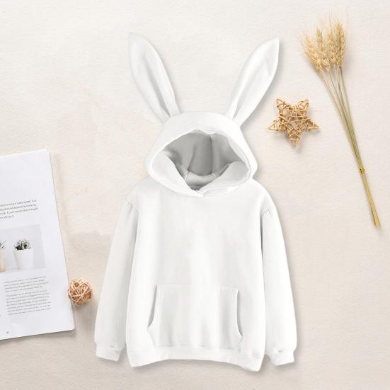 Женская осенне-зимняя толстовка с капюшоном, декор в виде заячьих ушей, сплошной цвет, свободная с длинным рукавом, эластичная манжета на шнурке, свободная с капюшоном, мягкая теплая повседневная женская толстовка с капюшоном, топ