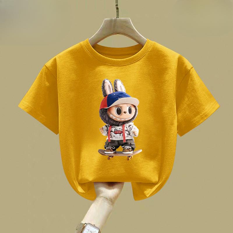 Милые футболки для девочек и мальчиков, летние детские футболки с коротким рукавом из чистого хлопка с круглым вырезом, свободные топы