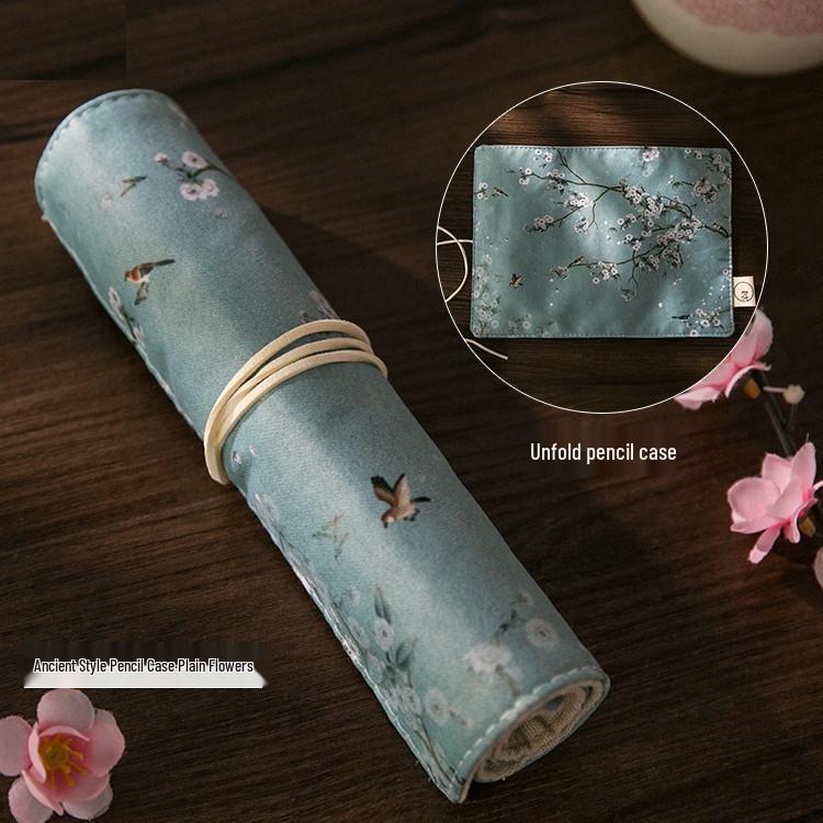 Креативный пенал-рулон Jiujiu Stationery в ретро-стиле с китайскими мотивами - Большой вместимости, из японской ткани
