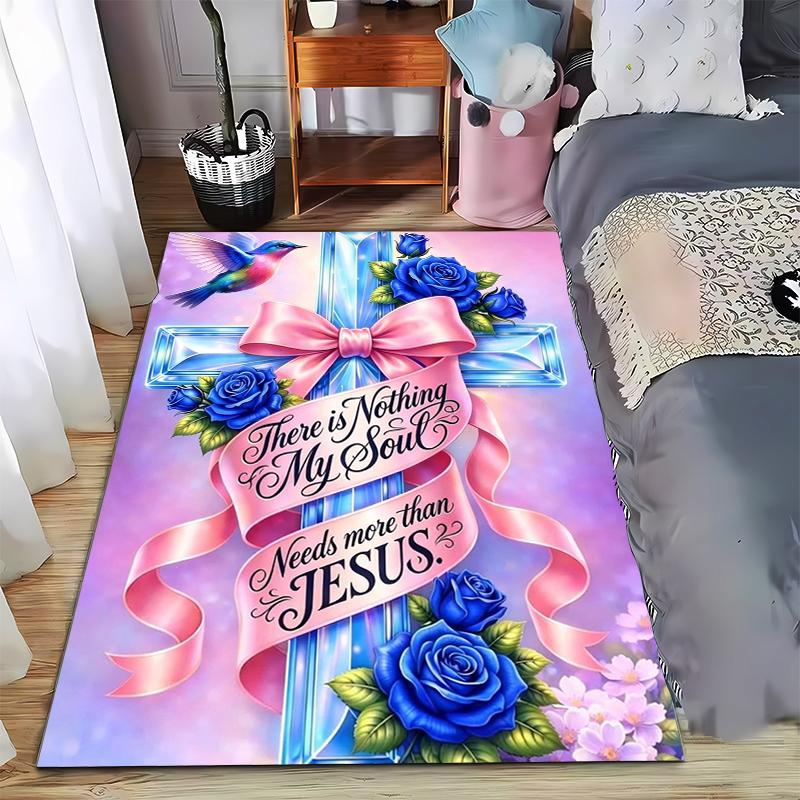 Christian carpet Set with Cross & Roses carpet set (1 duvet cover, 2 pillowcases, duvet not included)