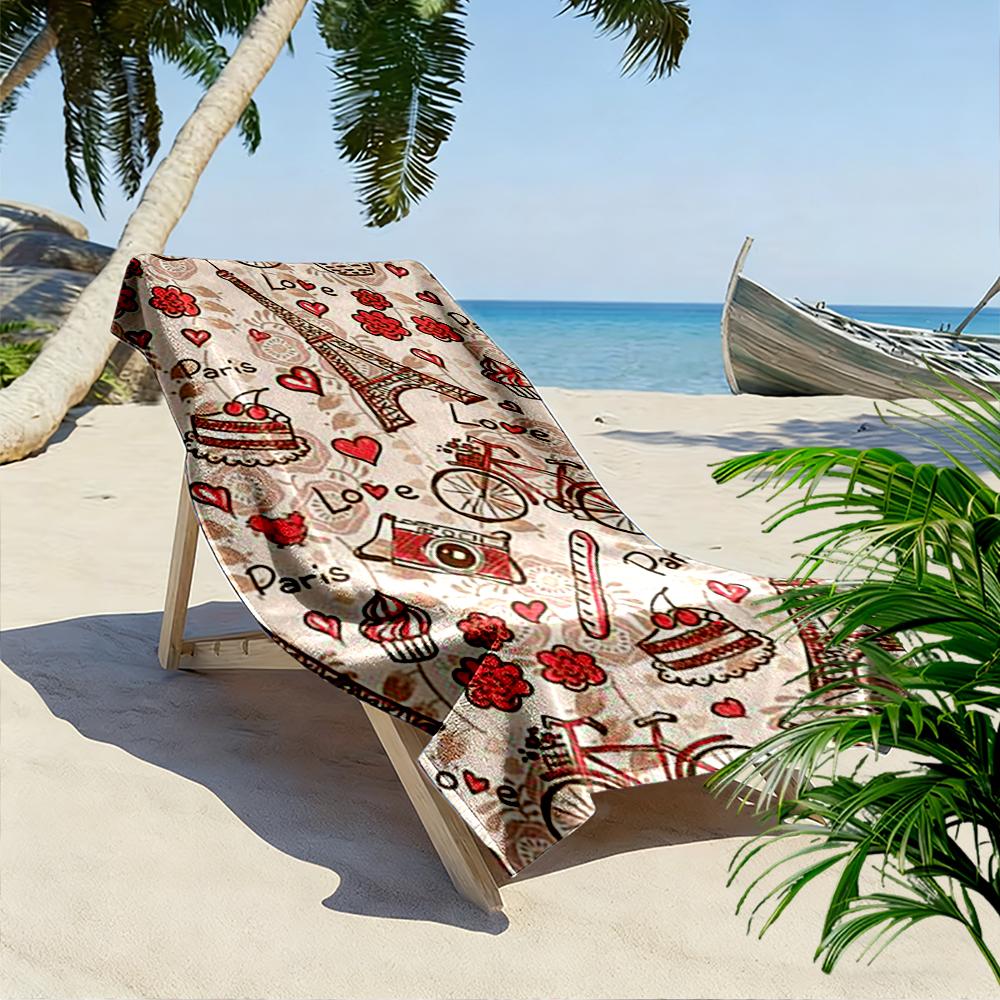 Paris Eiffel Tower and Love Pattern Beach towel quick-drying for travel outdoor sports jogging beach and swimming