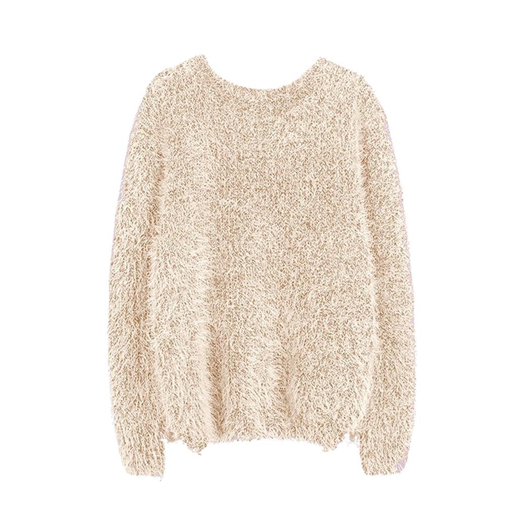 Женский свитер, нижняя часть рубашки, свободный мохеровый женский вязаный свитер, круглый вырез, свитер