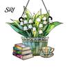 Home Decor Suncatcher Floral Tea Cup And Book Stained Glass Effect Window Car Warm Rainbow Tones Hanging Ornament Acrylic Garden Sun Catcher Panel for