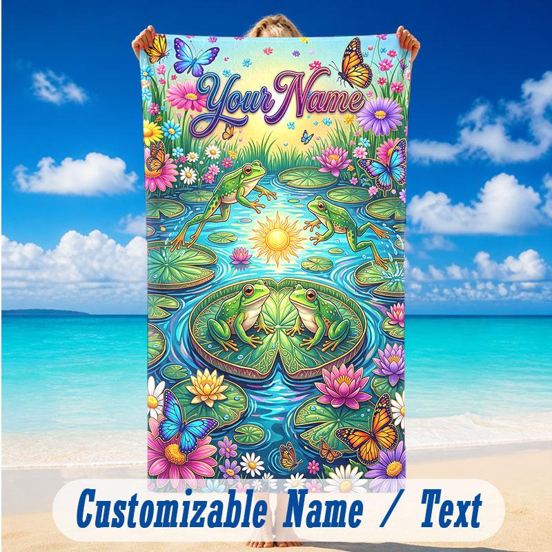 Butterfly Theme Beach Towel Personalized Custom Name & Text Soft Quick Dry Beach Towel for Swimming Travel