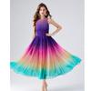 Bohemian Fashion Stretch Rainbow Gradient Chiffon Summer Dress Women's Sleeveless Slim Tank Beach One Piece Dress Female