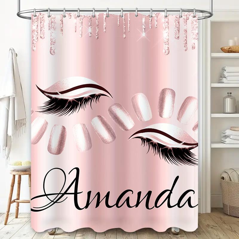 Luxury Pink Sparkling Shower Curtain Custom Name Printed Waterproof Bath Rug Cover Home Decor Bathroom Accessories