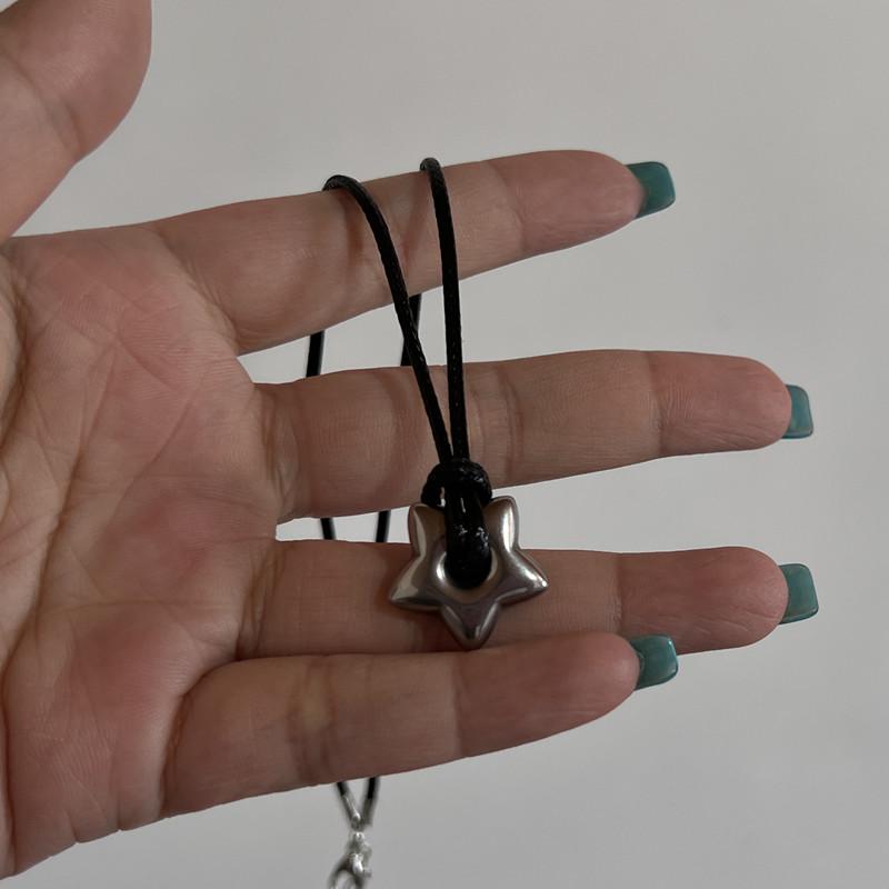 New Korean Fashion Hollow Titanium Steel Star Pentagram Pendant Necklace for Women Men Black Rope Chain Choker Y2k Party Jewelry
