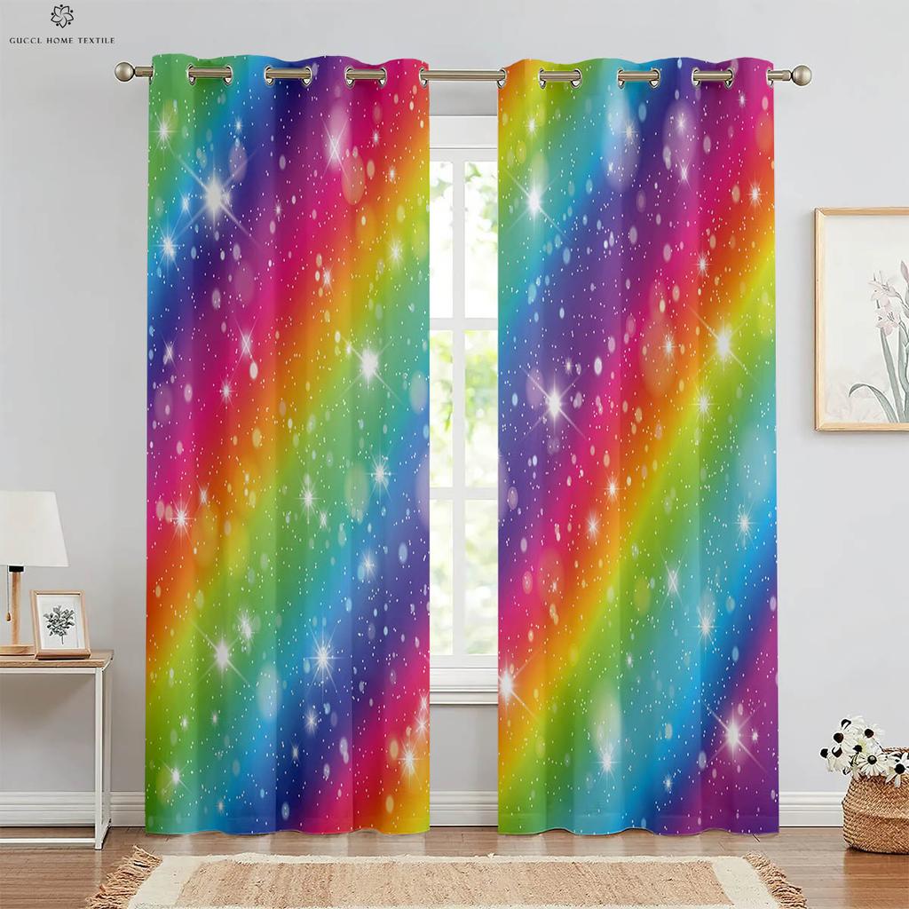 Блестящие цветные шторы с градиентным принтом, 100% полиэстеровое волокно, детская комната, гостиная, кабинет, декоративные, радуга
