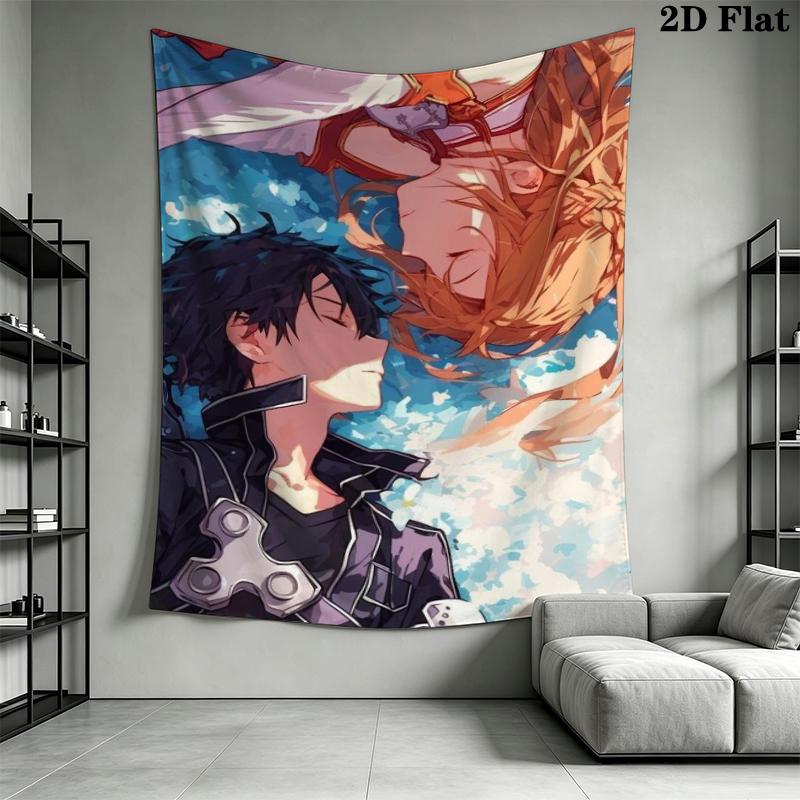 Sword Art Online Wall Tapestry Aesthetic Wall Hanging Printed Fabric Blanket Decorative Tapestries for Bedroom Living Room Home Decor