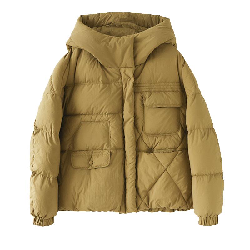 Короткая зимняя куртка-пуховик для женщин, модное теплое пальто с капюшоном из белого утиного пуха