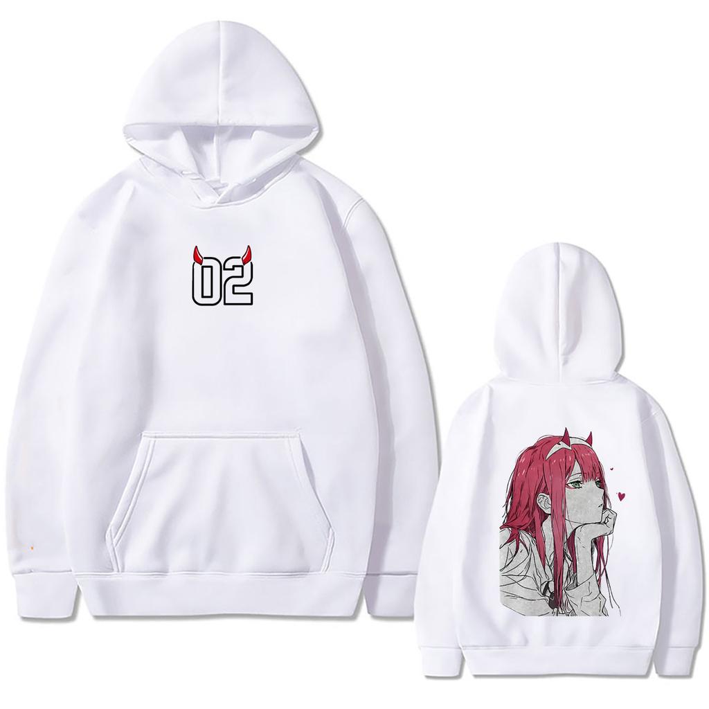 Худи Darling in The Franxx Зеро Ту 02 Рога Принт спереди и сзади Мужской Женский Аниме Манга Пуловер Толстовка Унисекс Повседневная Уличная одежда С капюшоном