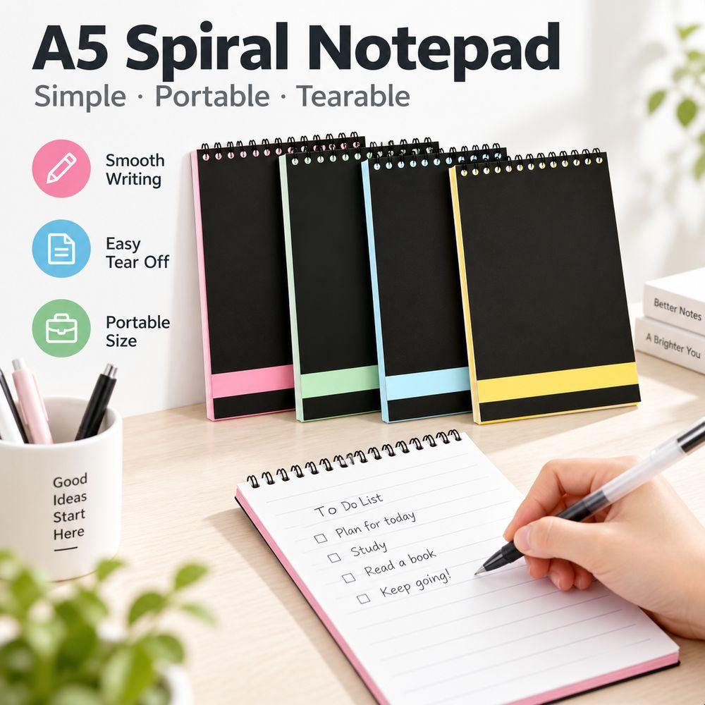 Tear-Off Pages Spiral Notepad Top Spiral Binding Writing Pad Lined Notebook Stationery Supplies
