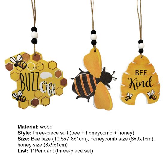3Pcs/Set Multi-color Honeycomb Creative Wooden Pendant Bee Day Decor Bee Honey Outdoor Garden Decoration for Yard