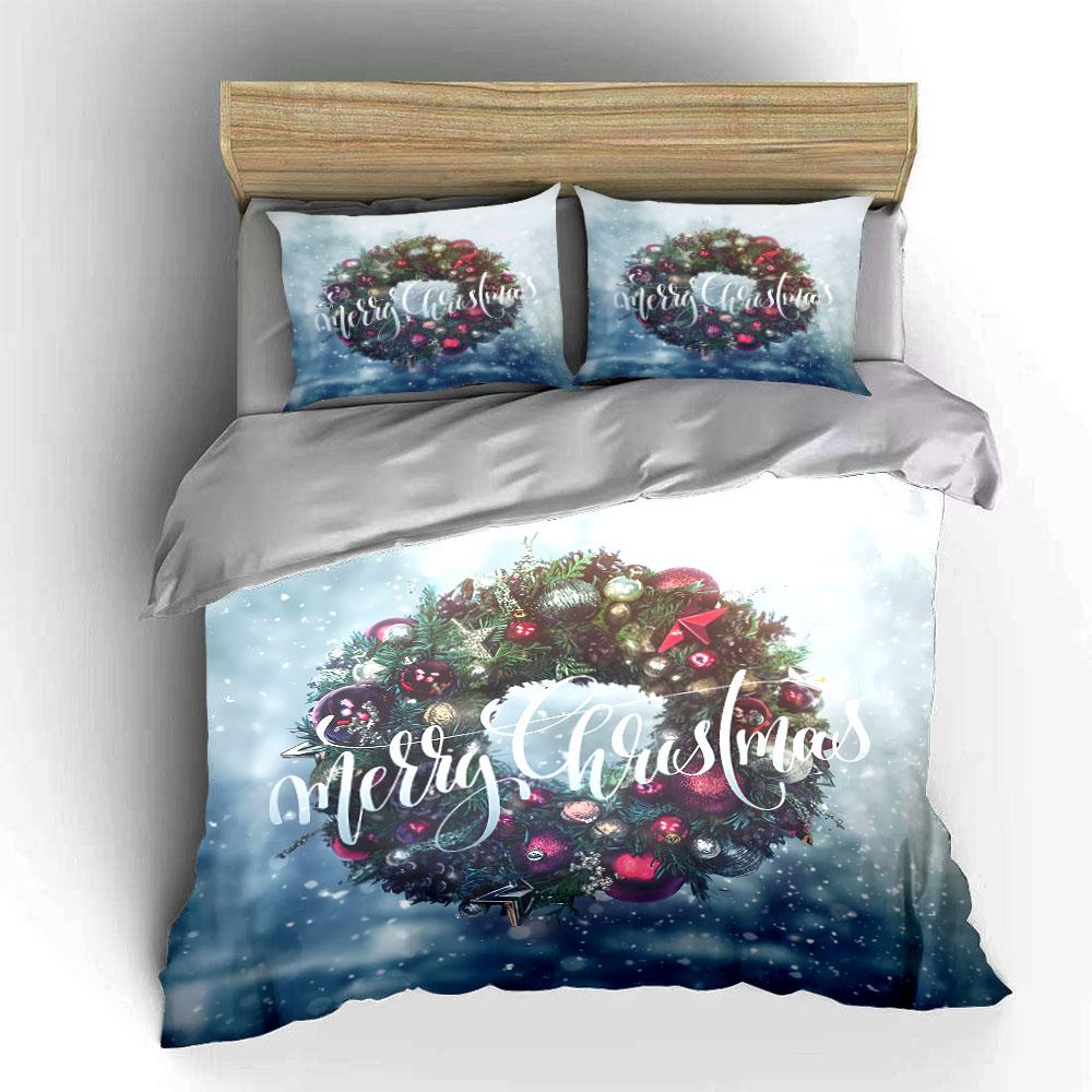 Christmas Wreath with Snowflakes Bedding Duvet Cover Set Duvet Cover Pillowcases (1*Duvet Cover 2*Pillowcases, without duvet insert)