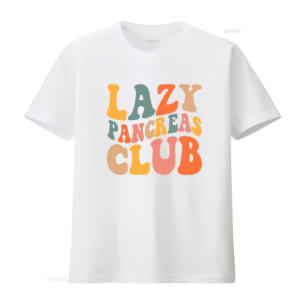Lazy Pancreas Club T Shirt Groovy Design For Diabetics Type 1 Diabetes Awareness Month Vintage Streetwear Graphic