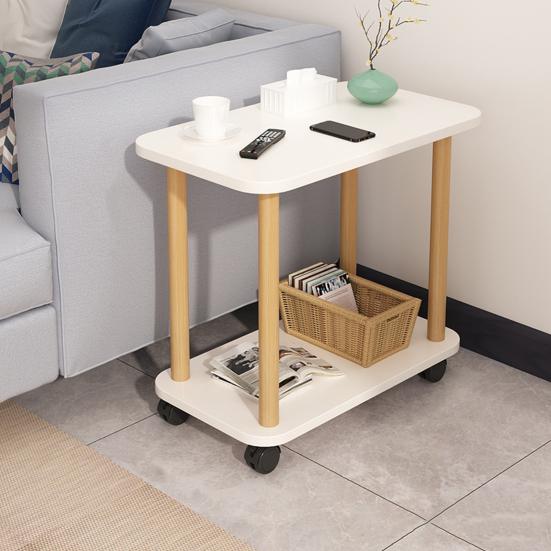 End Table Rectangle Side Table Wood Night Stand with 2-Tier Storage Shelf Living Room Small Coffee Table Wood Finish Bedside Table