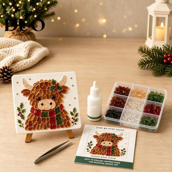 Beginner Friendly Craft Christmas DIY Mosaic Art Kit, Faux Sea Glass Santa Weekend Project Claus Snowman Crafting Kit for Adults
