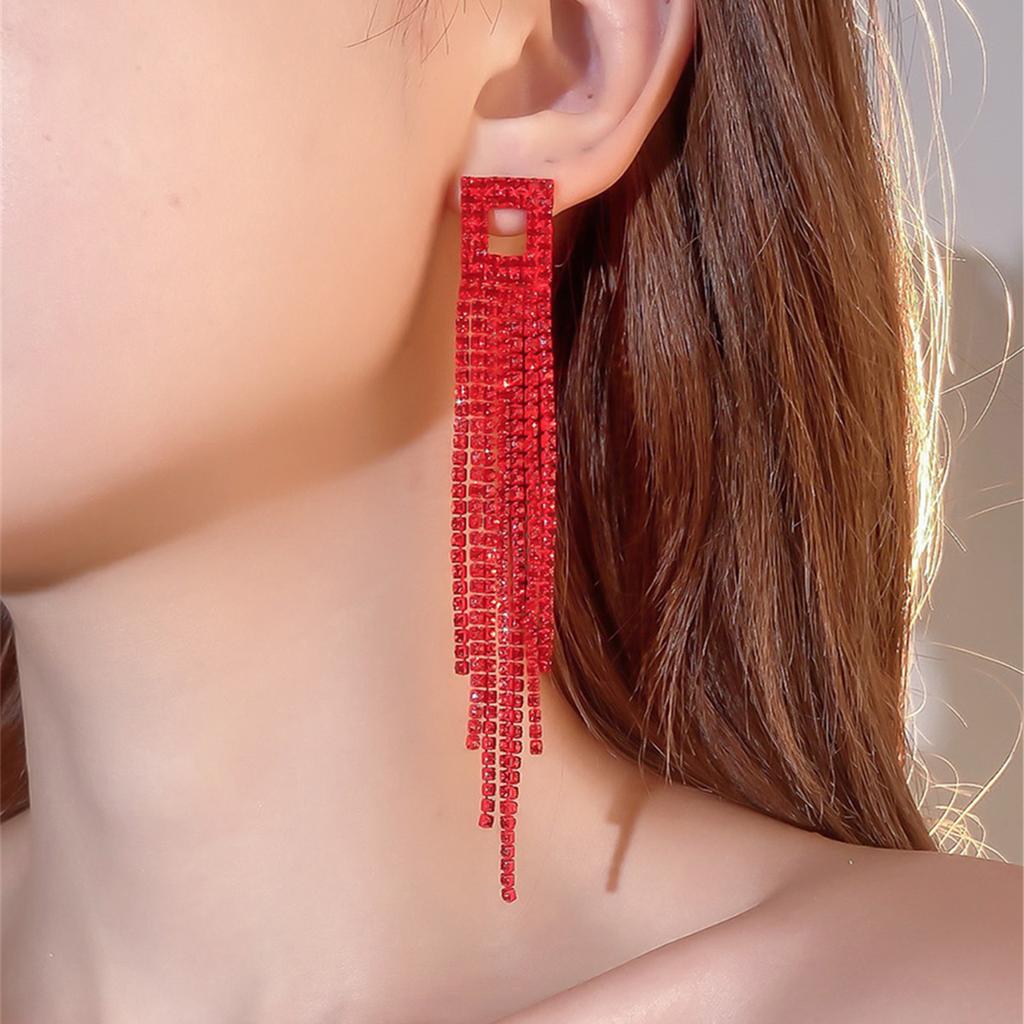 Exquisite Luxury Shiny Rhinestone Long Tassel Earrings Niche Design Fashion Earrings High-End Women's Earrings Bridal Earrings