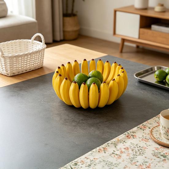 xiaobudian 3D Printed Banana Fruit Bowl, Large Capacity Tray Holder, Decorative Shape Food Serving Plate for Kitchen, Dining Table