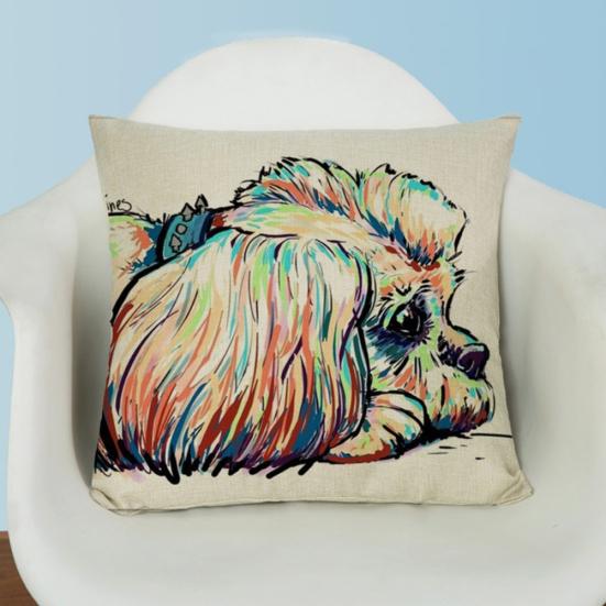 Fashion Cartoon Dog Waist Throw Cushion Cover Linen Pillow Case Home Sofa