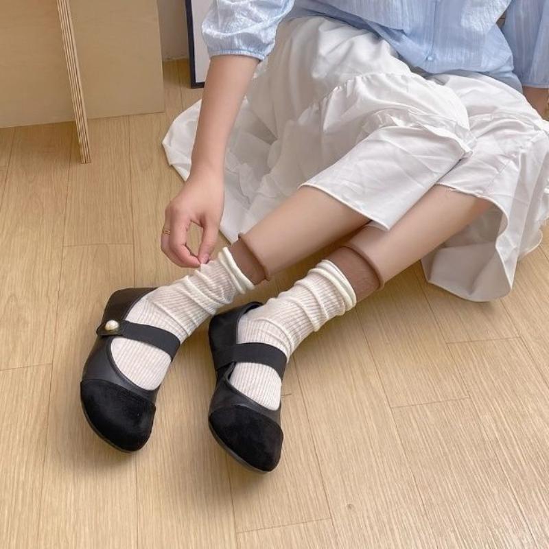 Женские весенние и осенние носки в корейском стиле с ворсистыми носками в тон, модные носки средней длины