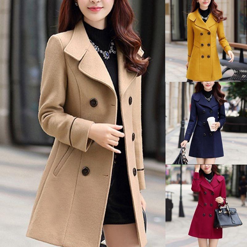 Fashion Autumn Winter Women Woolen Coats Female Coats Elegant Woolen Blends Trench Coat Ladies Windbreaker Outwear Plus Size