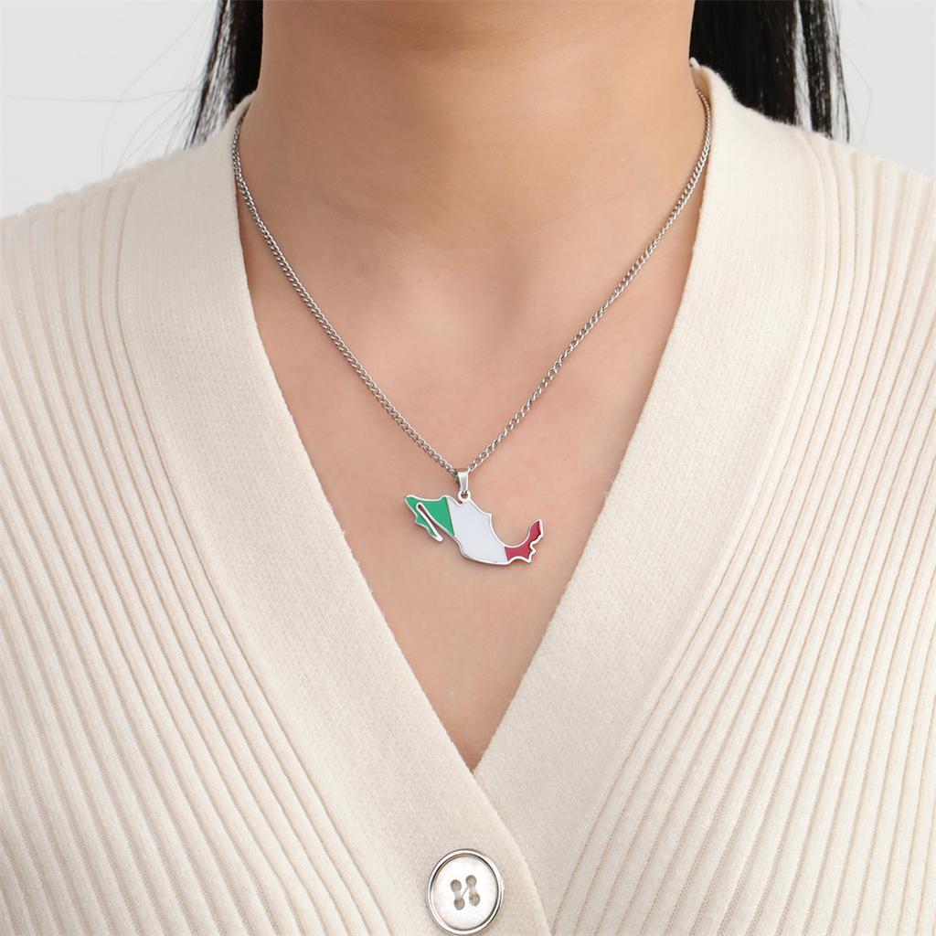 Drip Oil Mexico Map Necklace For Women Stainless Steel Gold Silver Color Charm Fashion Mexican Flag Pendant Jewelry Gift