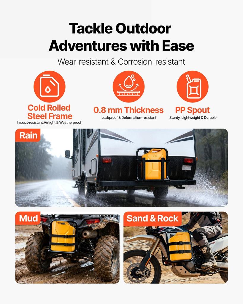 Metal Fuel Container, 20 L, Fuel Jerry Can with Spout and Comfort Handle, 6 L/min Max Flow Rate, Leakproof & Corrosion-resistant Metal Gas Tank Most