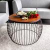 Loft round coffee table, black metal, wooden table, brown bench, 60cm