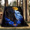 1pc Wolf Flowers Heart Throw Blanket Polyester Fiber, Lightweight Flannel, Soft & Warm, All Season Use for Outdoor, Camping Digital Print