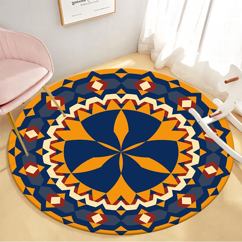 Room Floor Yoga Mat Carpet Ethnic Wind Round Carpet Living Room Decoration Home Children's Mat Kitchen Bathroom Anti-slip Mat