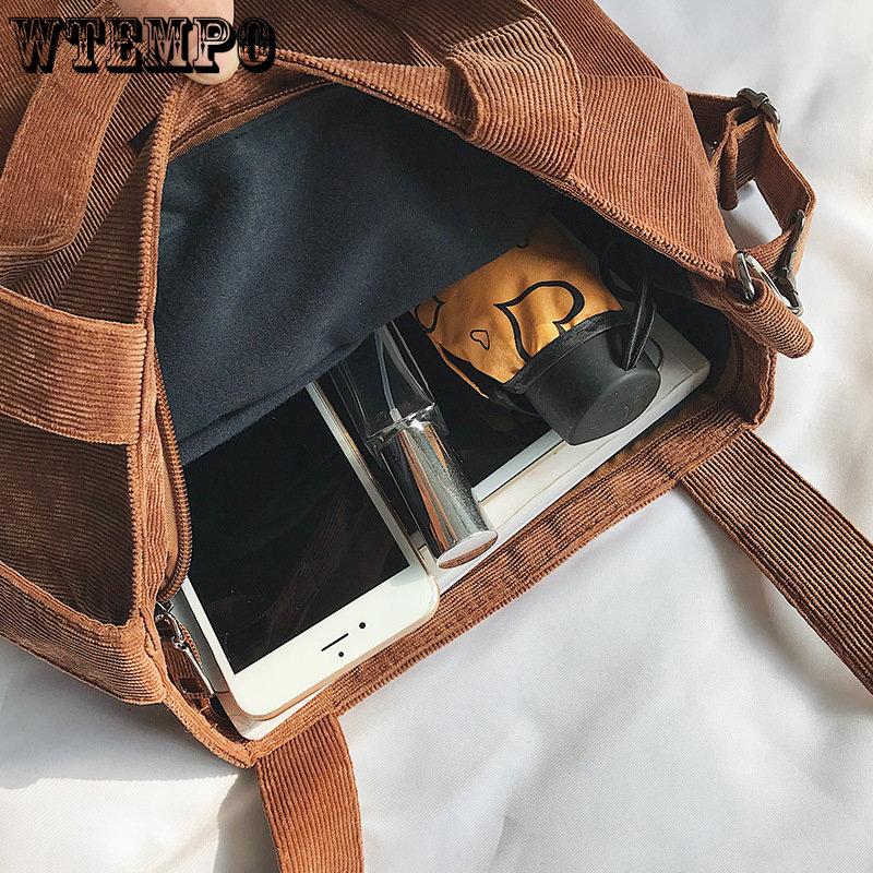 WTEMPO Женские парусиновые сумки на одно плечо, вельветовая сумка через плечо большой вместимости, женские повседневные однотонные сумки в клетку