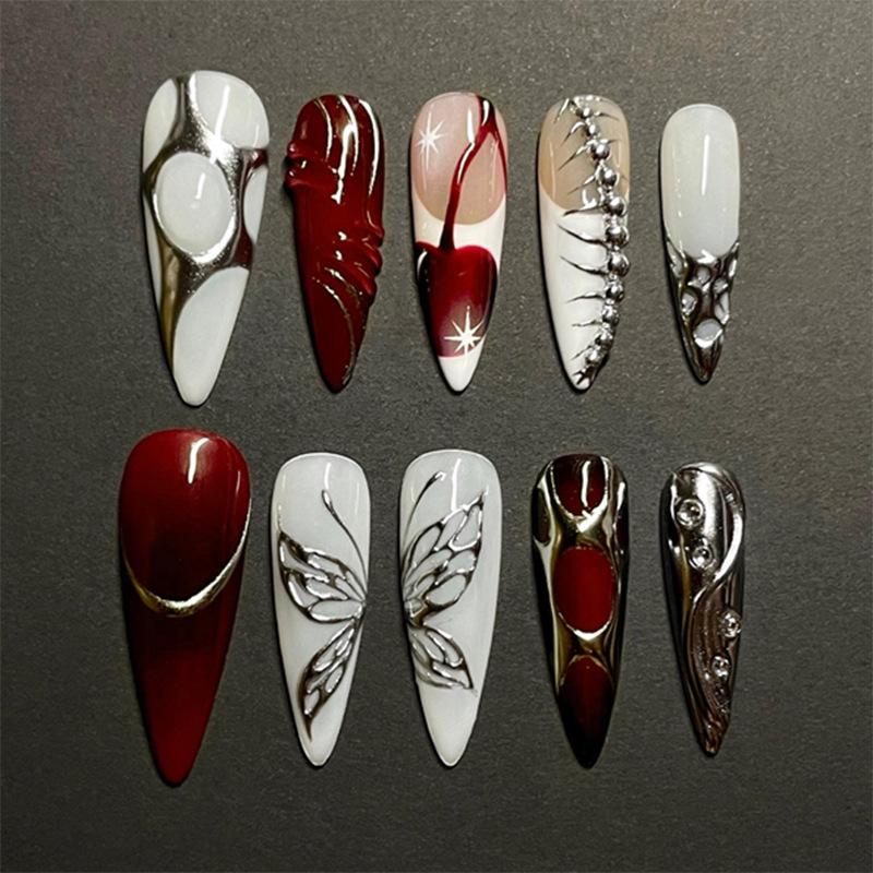Cold Metal Butterfly Wings Irregular Stripes Removable Nail Art 24 Pieces